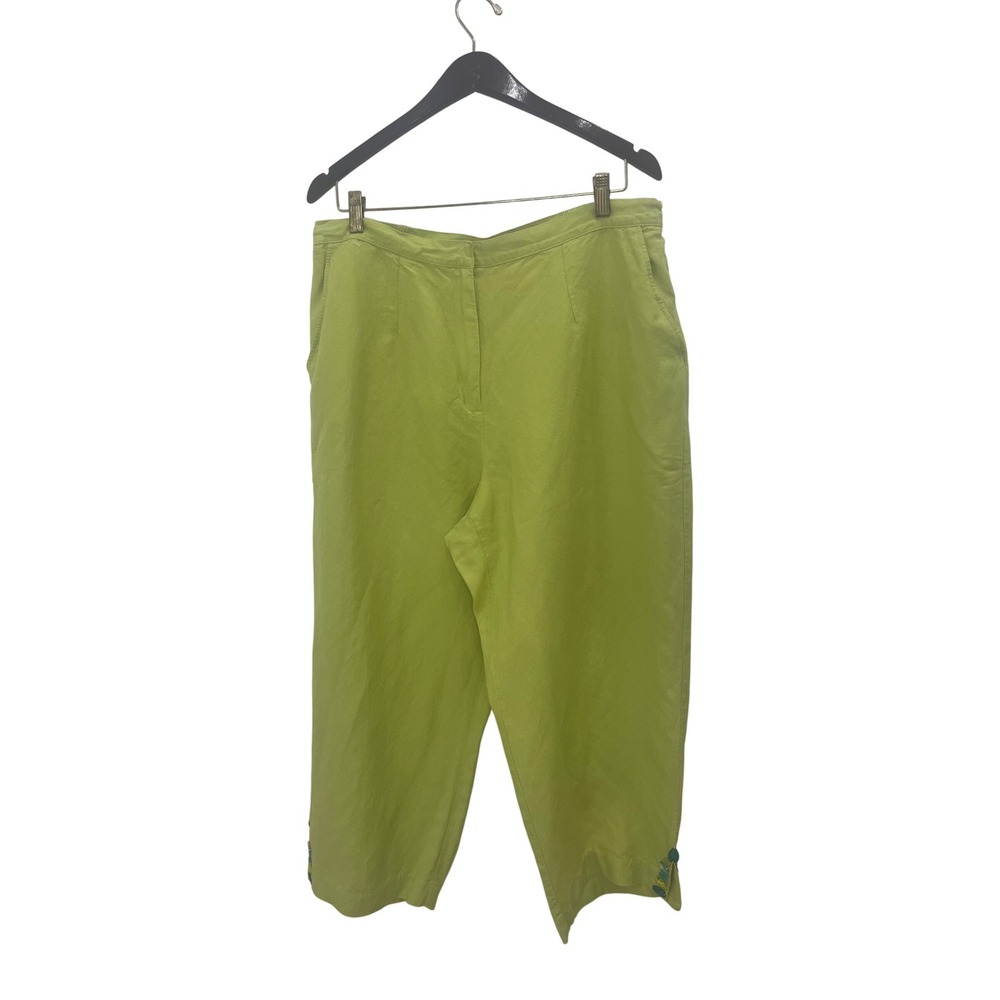 Ruby Rd Cropped Pants Women 16W Lime Green Good Linen Blend Beaded Embellished
